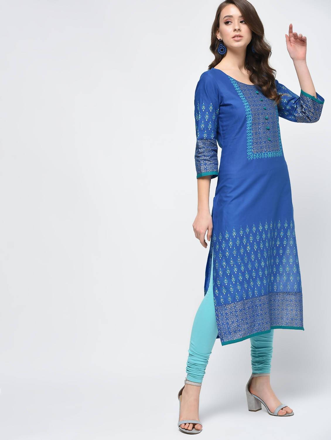 Women's Royal Blue Hand Block Print Straight Kurta Only
