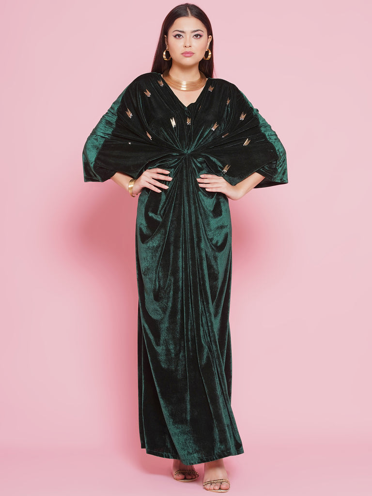 Women's Green Velvet Embroidery Dress Green / L | Trendia Global Women's Green Velvet Embroidery Dress Green / L | Trendia Global