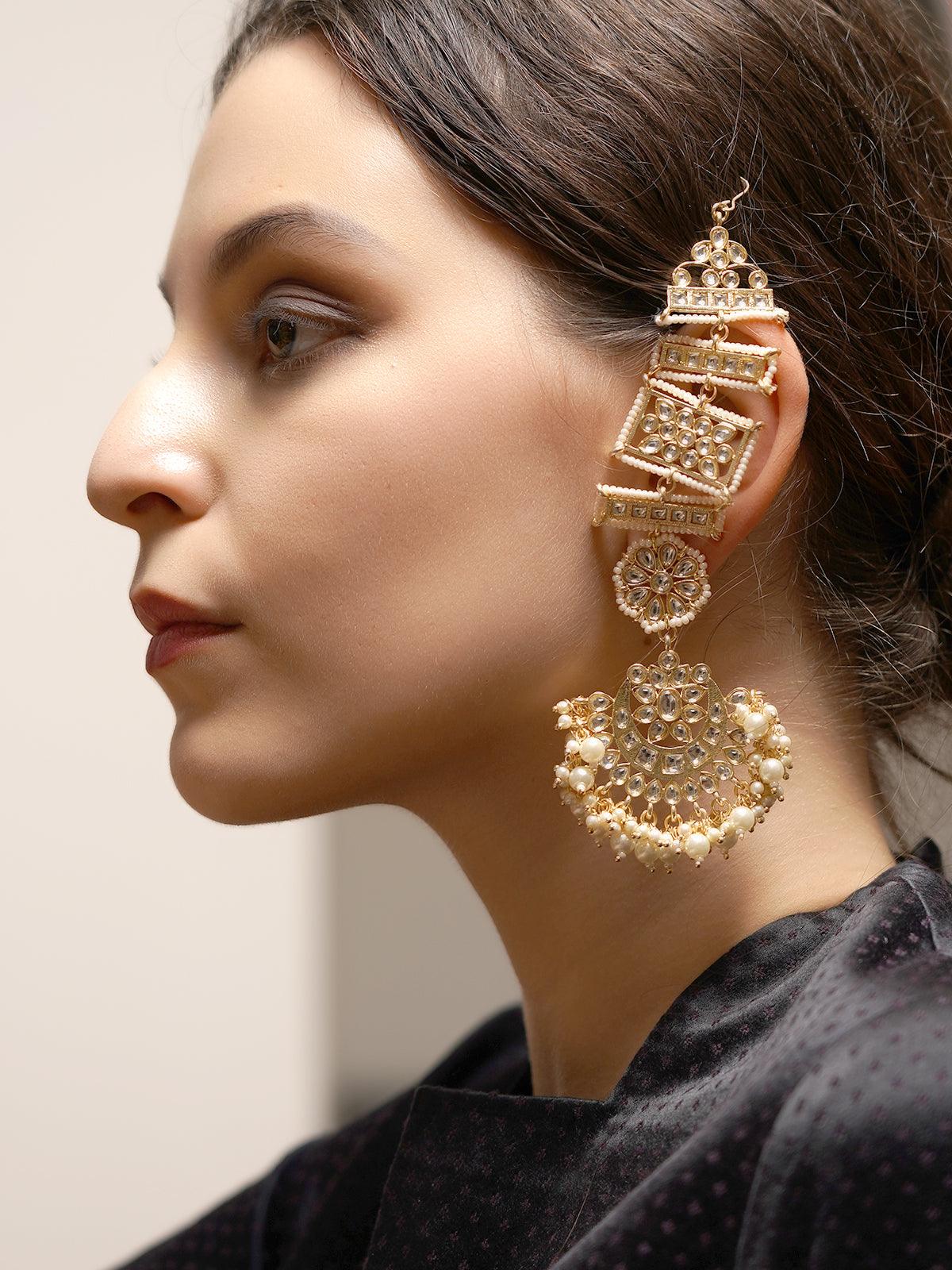 Women's Always Golden And Sparkling Dangle With Kundan And Pearl Earring