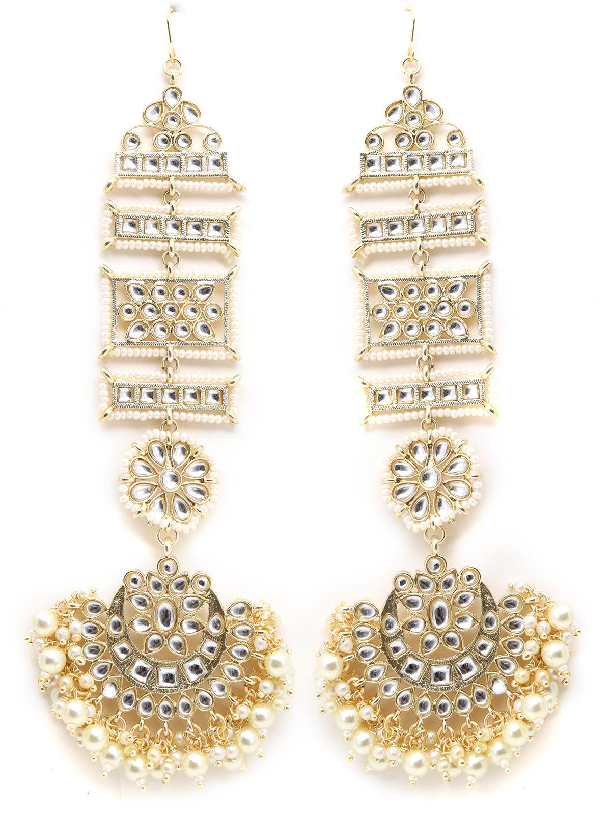 Women's Always Golden And Sparkling Dangle With Kundan And Pearl Earring