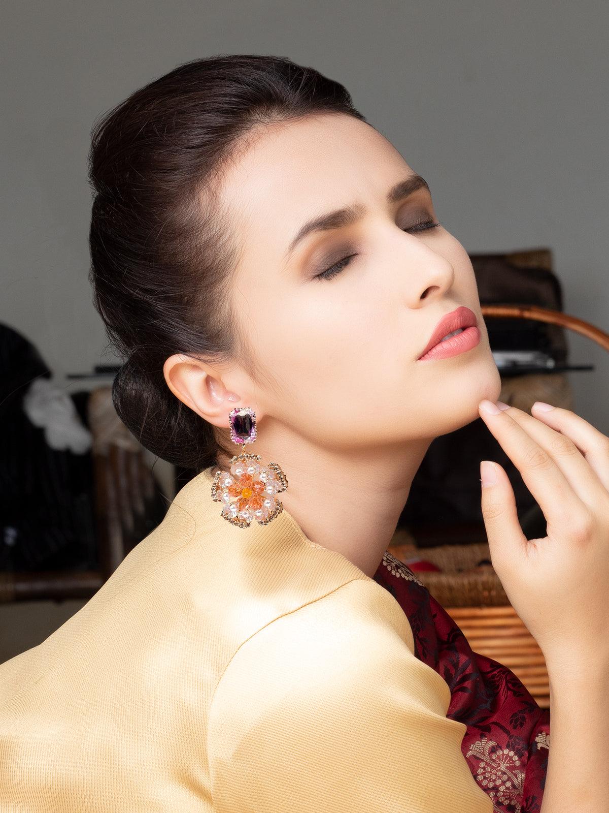 Women's Amethyst Floral Drop Earrin