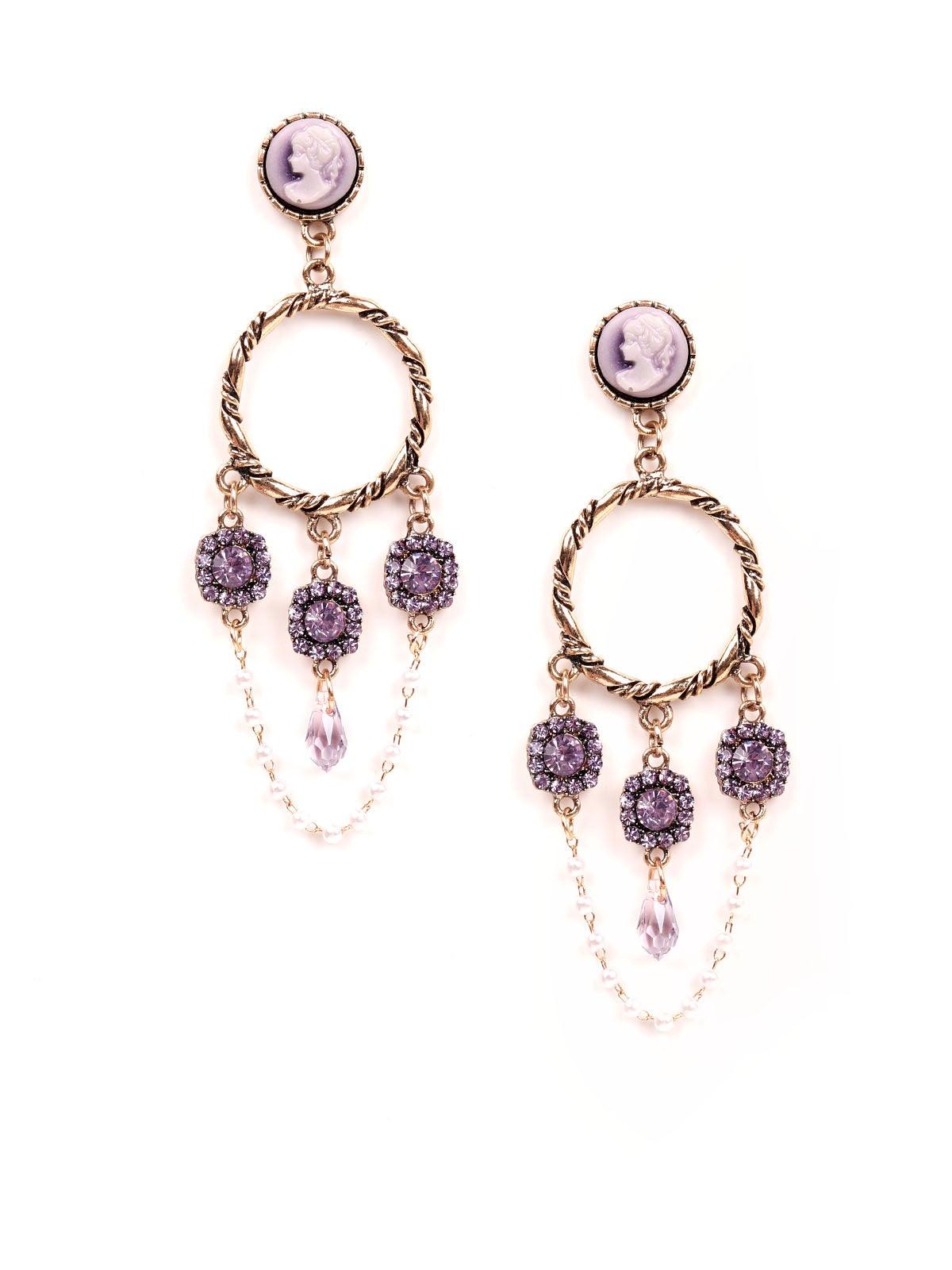 Women's Amethysts Rounded Gold-Tone Earring