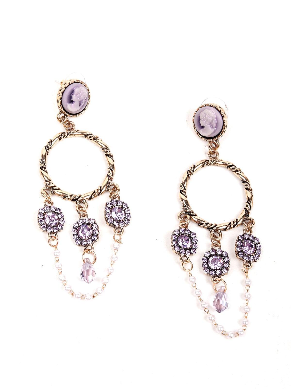 Women's Amethysts Rounded Gold-Tone Earring
