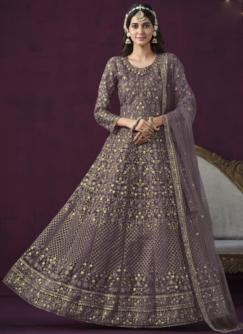 Women's Purple Net Resham_Embroidery Vegaa Fashions