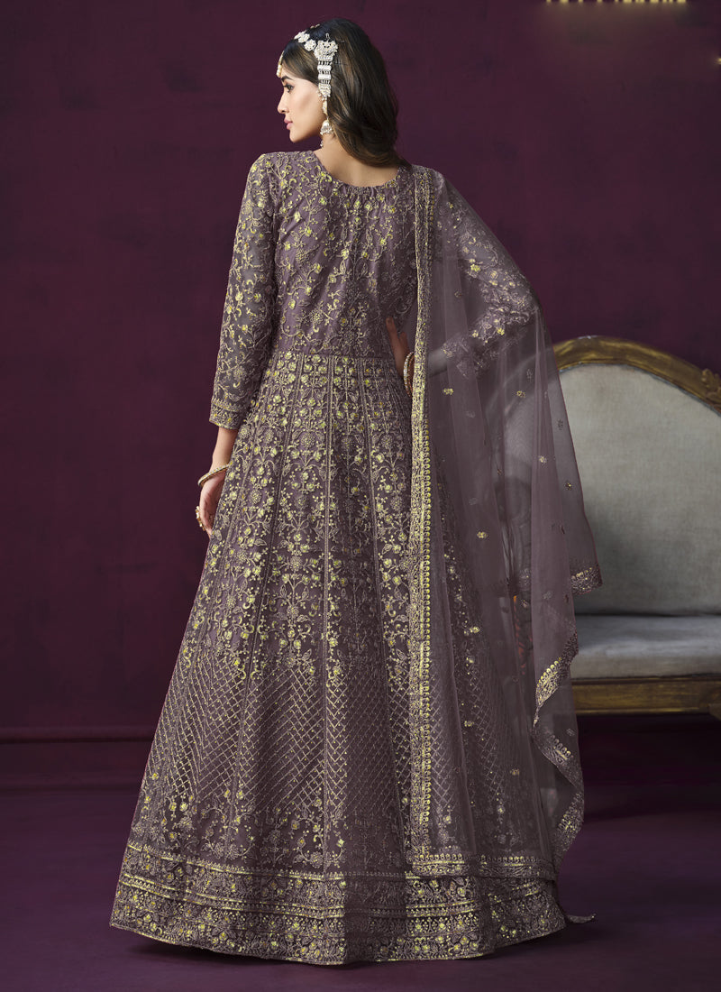 Women's Purple Net Resham_Embroidery Vegaa Fashions