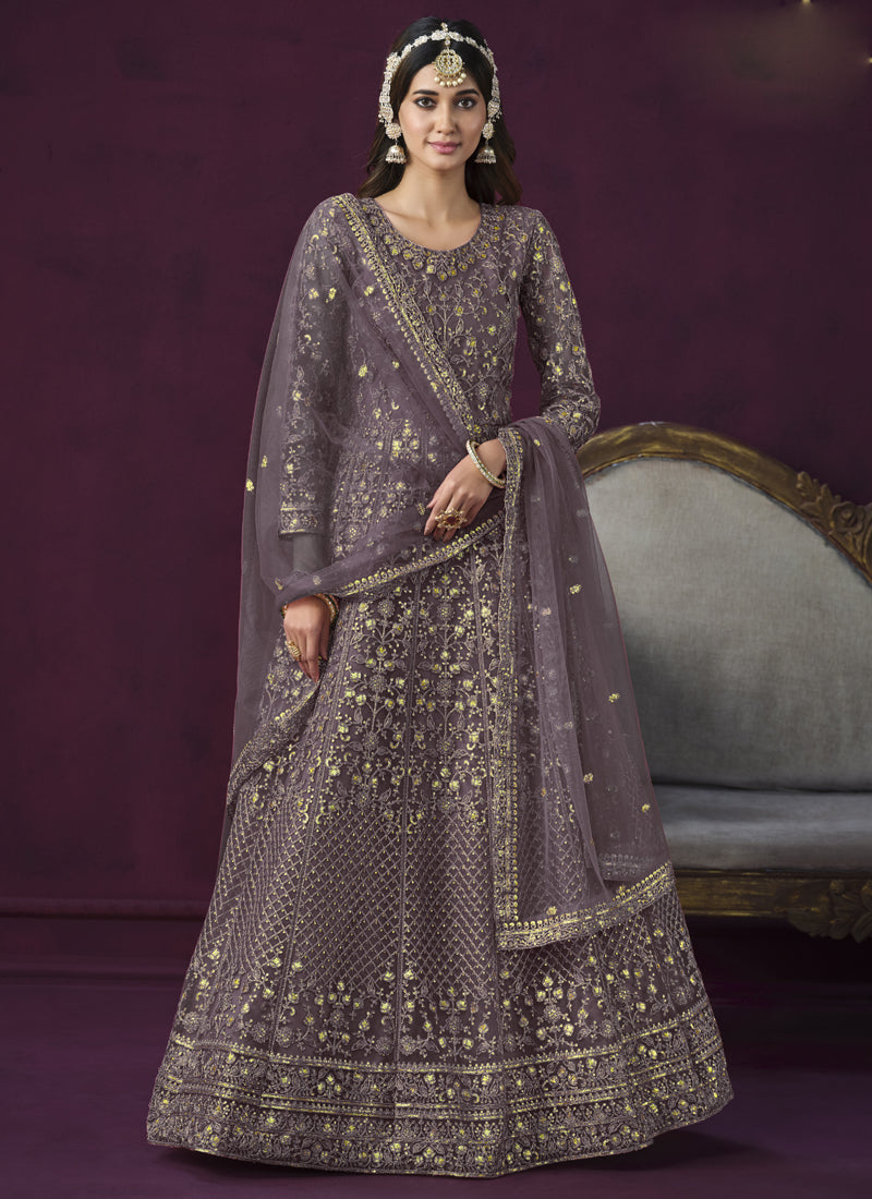 Women's Purple Net Resham_Embroidery Vegaa Fashions