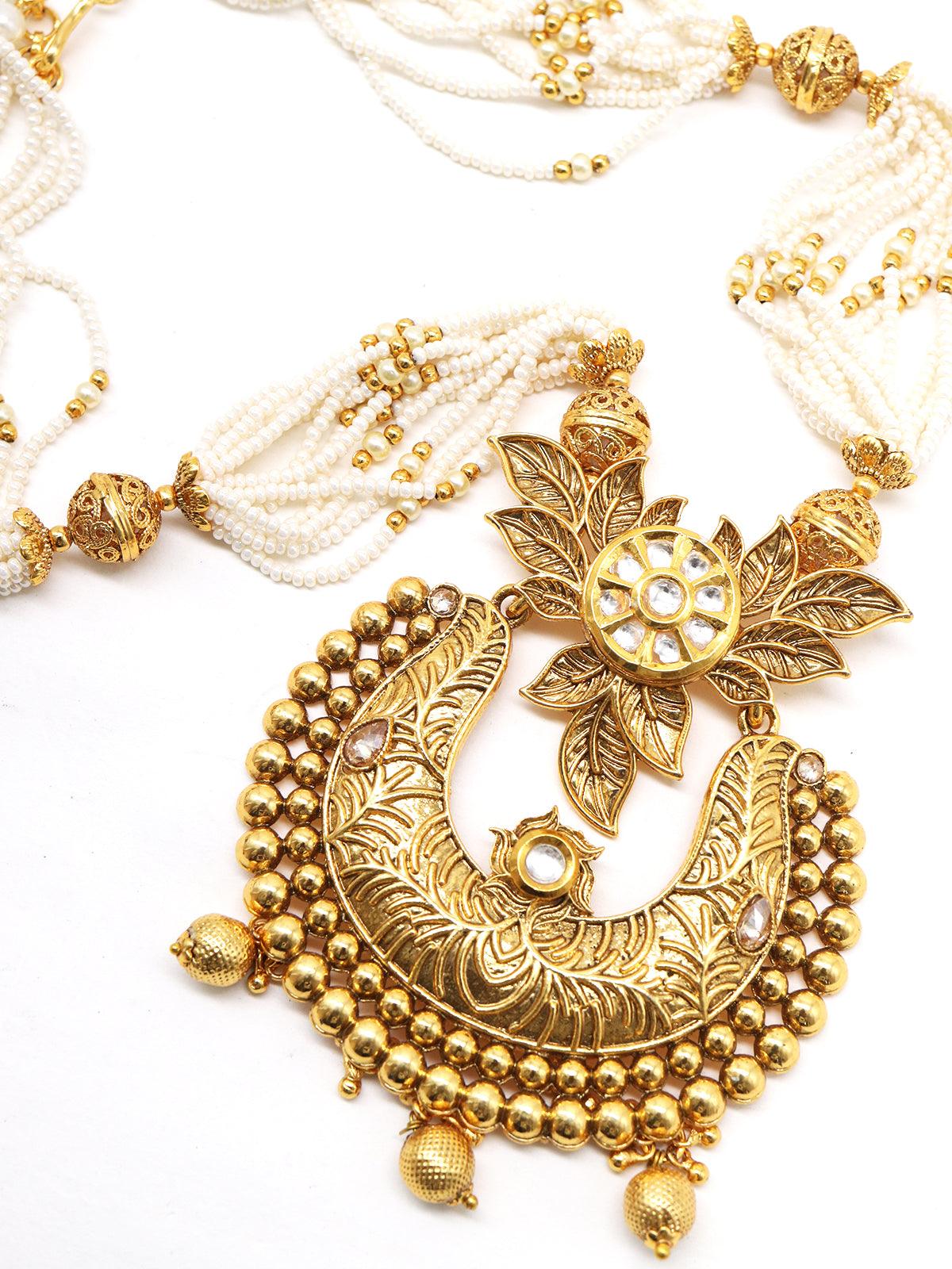 Women's Antique Dense Faux Pearl Necklace With Earring
