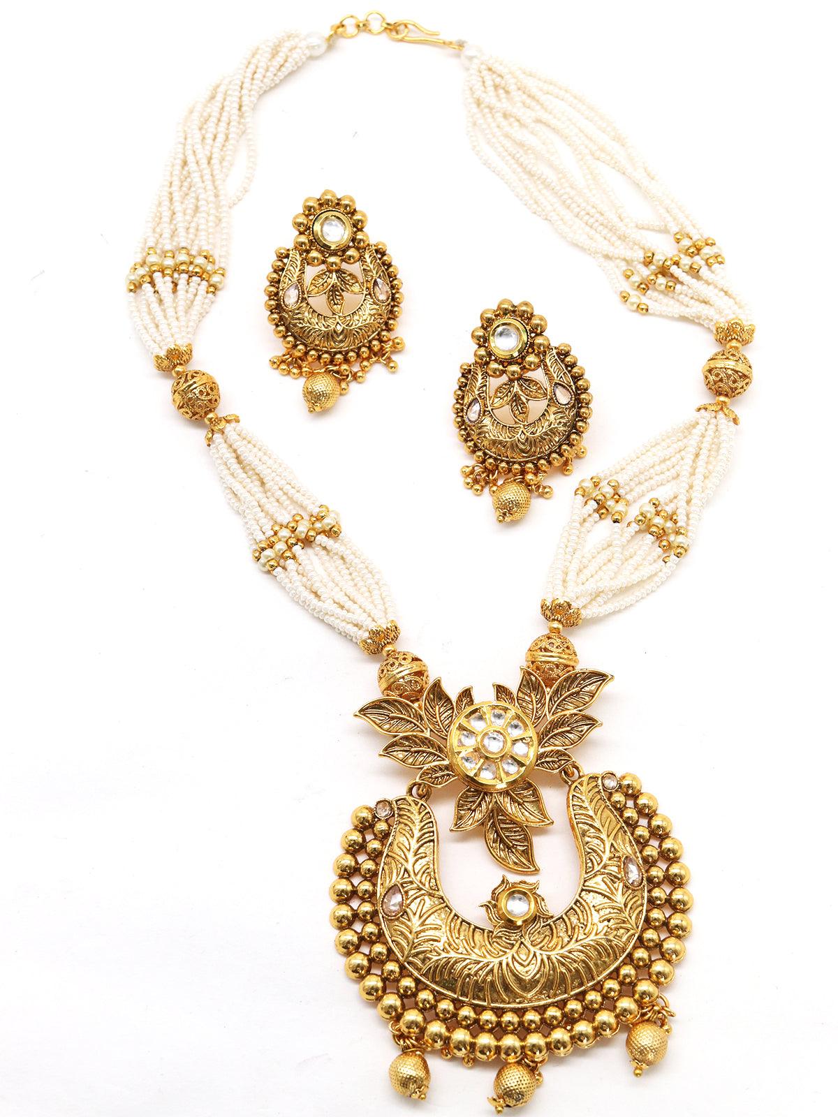 Women's Antique Dense Faux Pearl Necklace With Earring