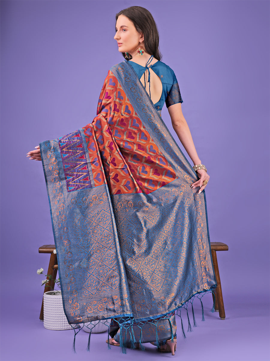 Asblo Women's Red Silk Blend Woven Saree – Trendia