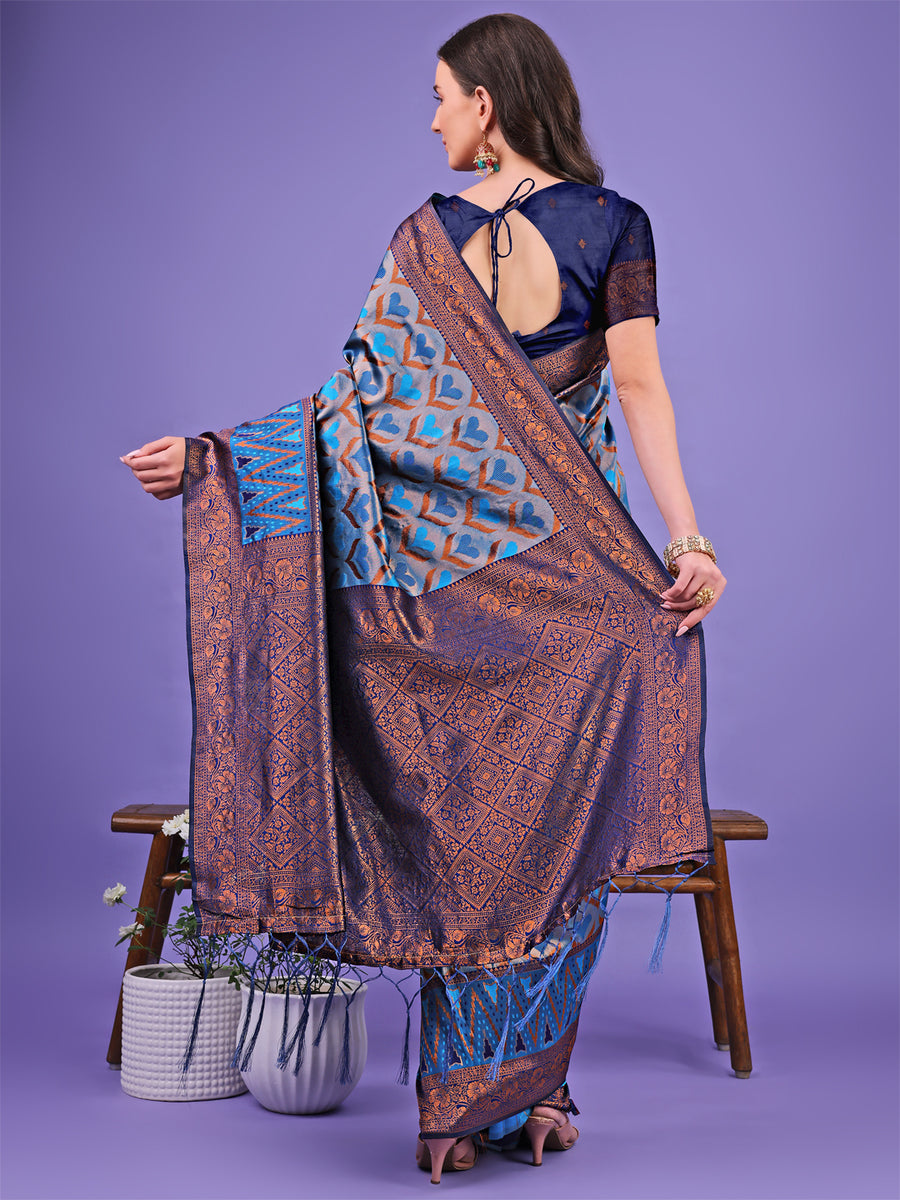 Asblo Women's Blue Silk Blend Woven Saree – Trendia