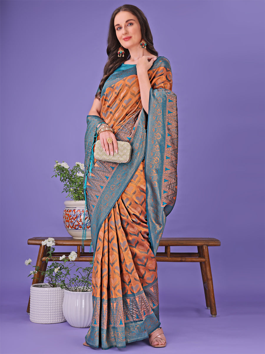 Asblo Women's Peach Silk Blend Woven Saree – Trendia