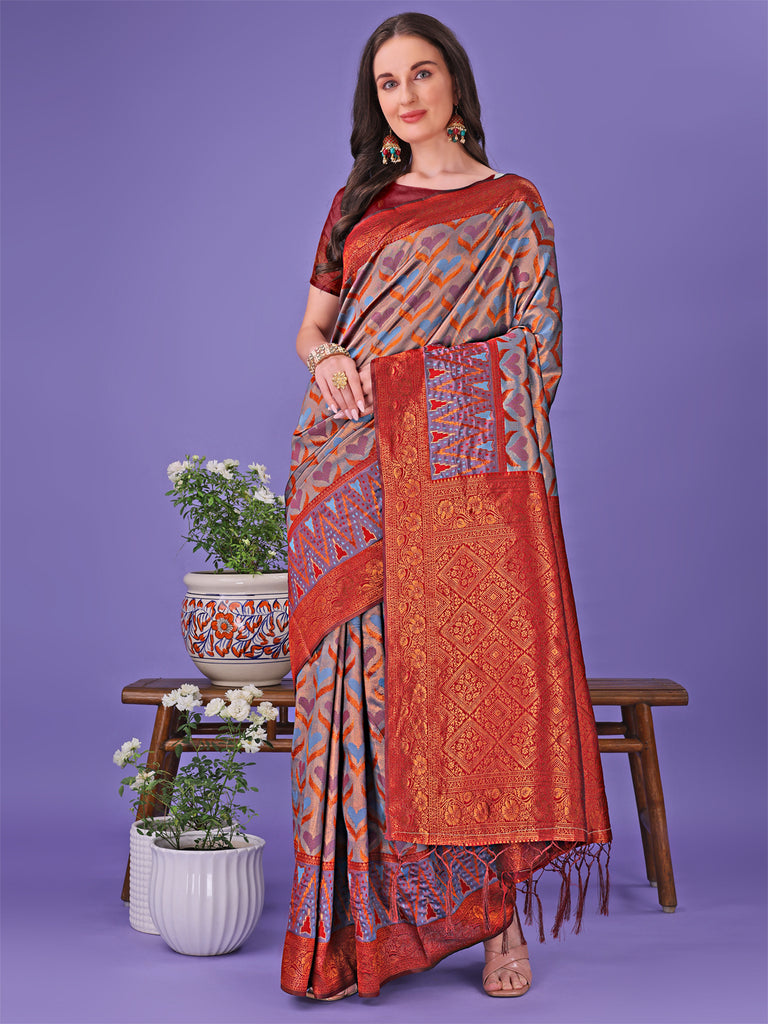 Asblo Women's Grey Silk Blend Woven Saree – Trendia