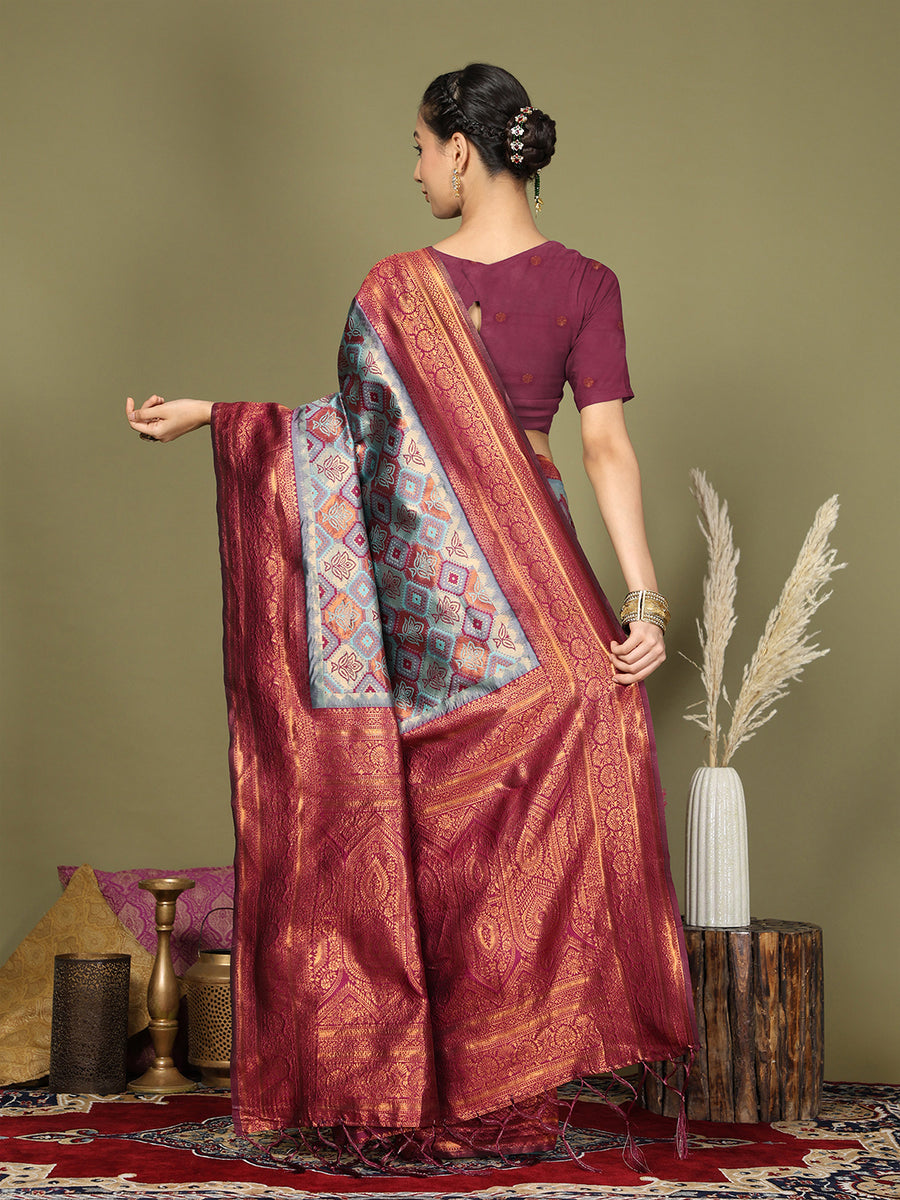 Asblo Women's Teal Silk Blend Woven Saree – Trendia