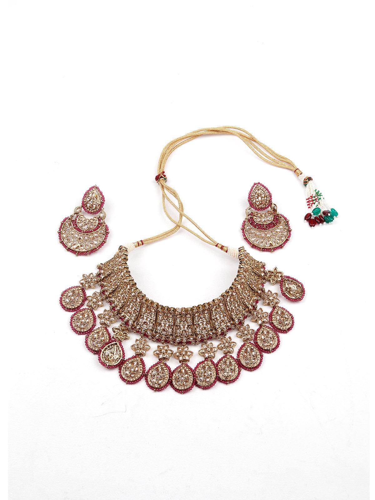Women's Authentically Ethnic Gorgeous Statement Choker Necklace-Gol