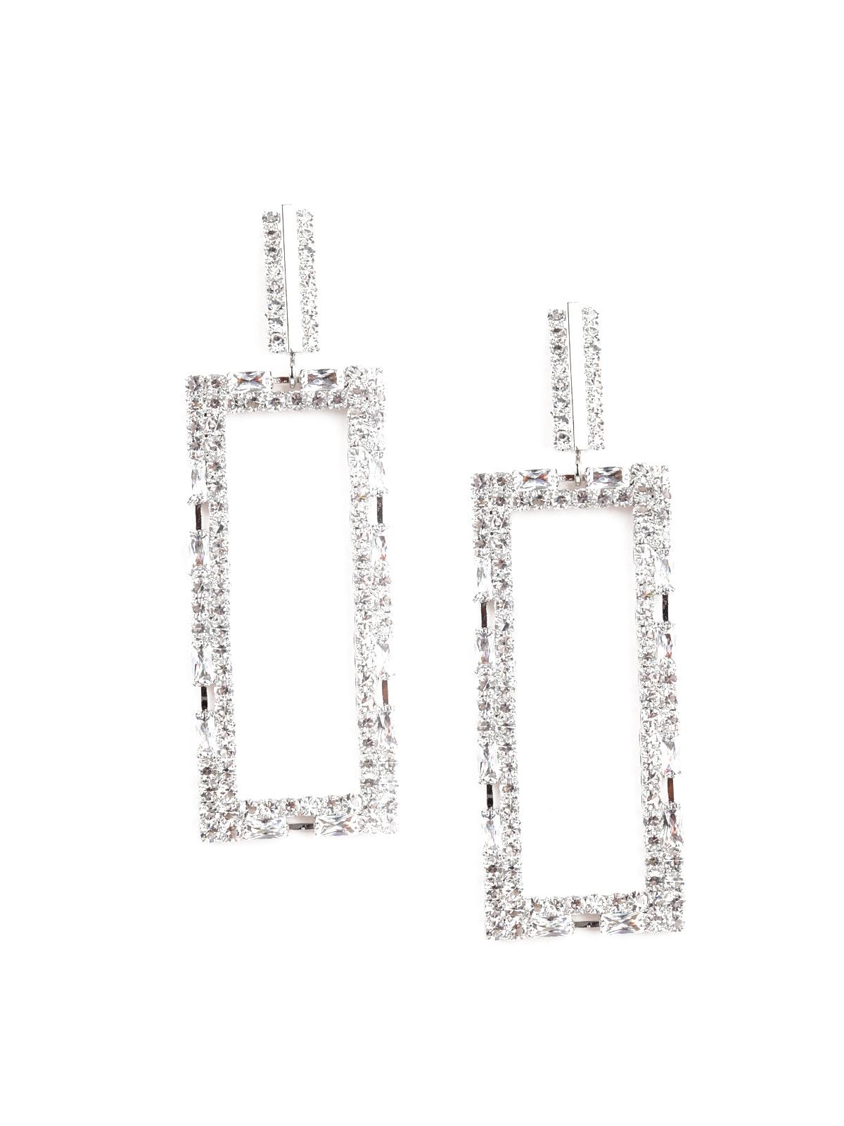 Women's Avyayas Rectangular White Rhinestone Earring