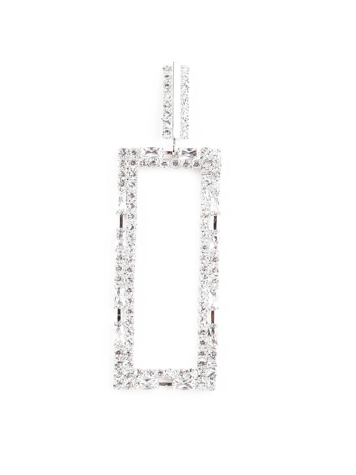 Women's Avyayas Rectangular White Rhinestone Earring
