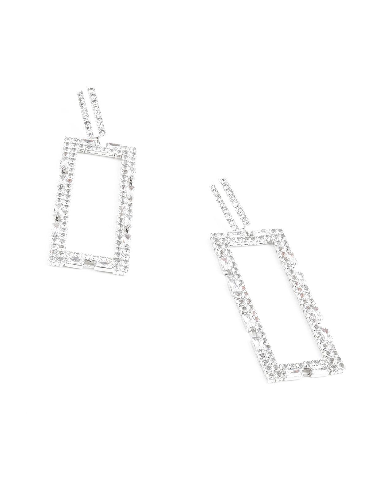 Women's Avyayas Rectangular White Rhinestone Earring