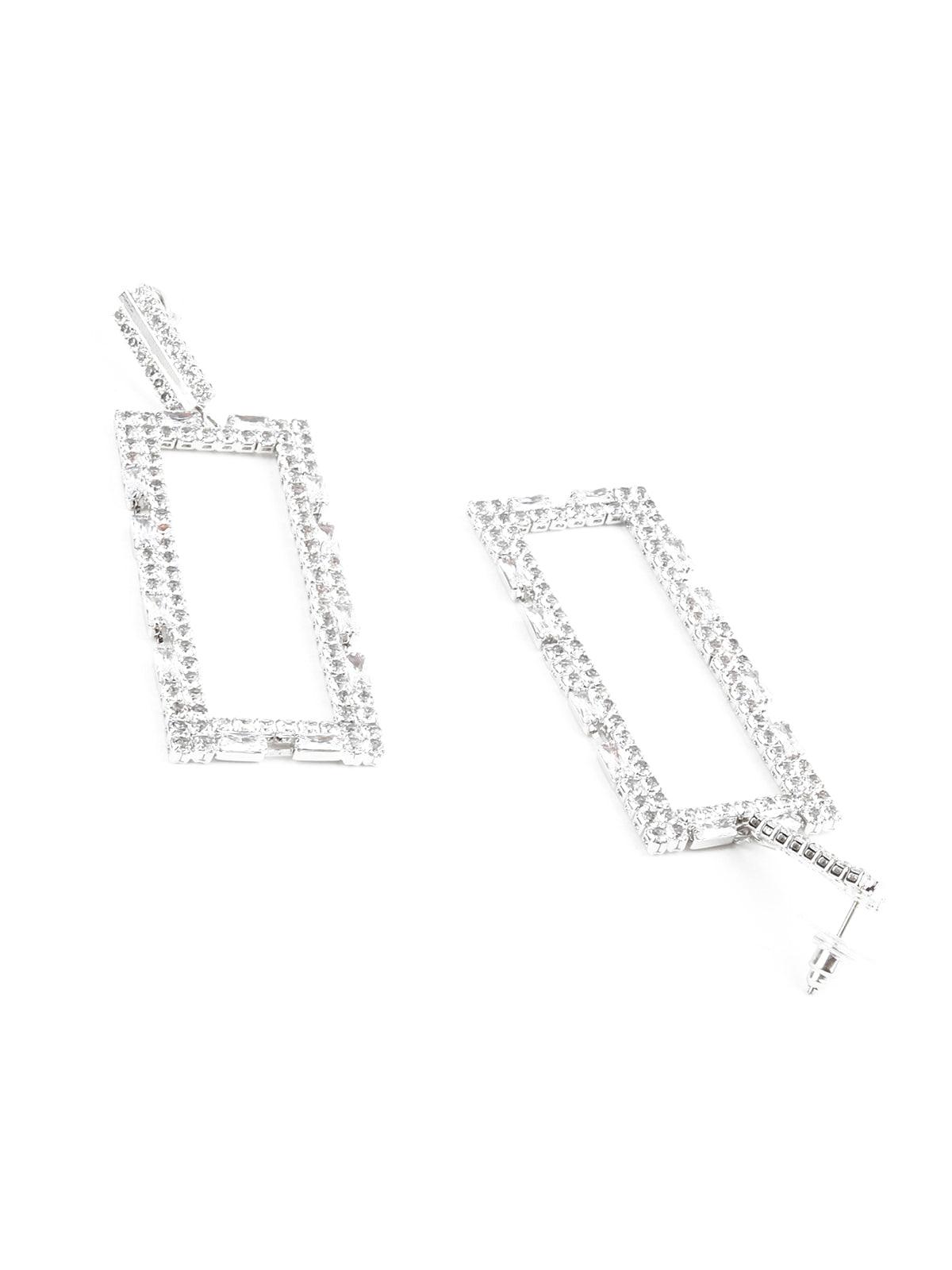 Women's Avyayas Rectangular White Rhinestone Earring