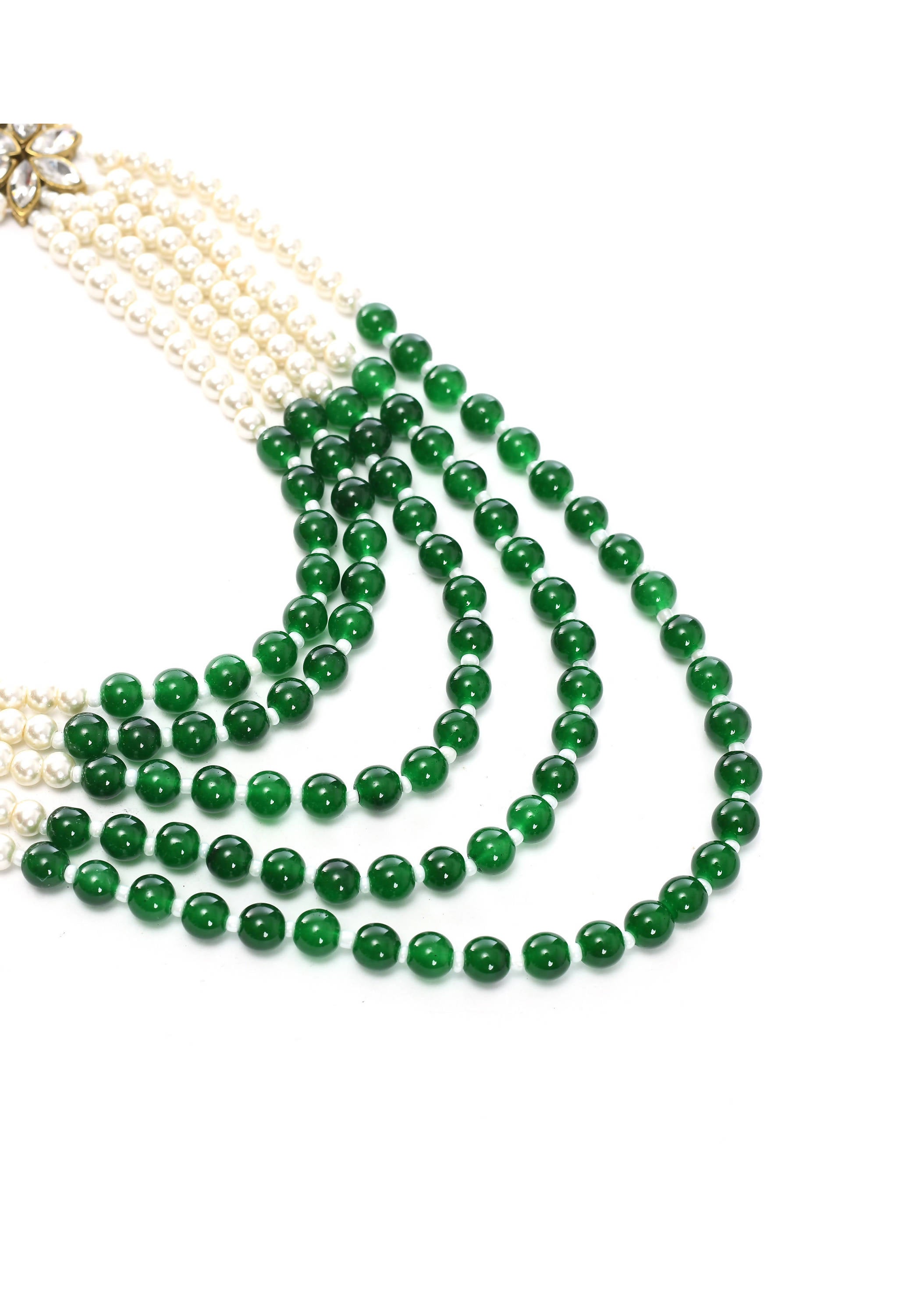 Johar Kamal Golden Plated with stone and green Pearls Necklace Comb