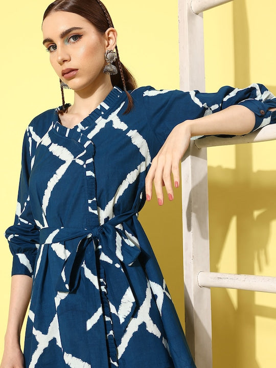 Women's Indigo Criss Cross Belted Coord Set