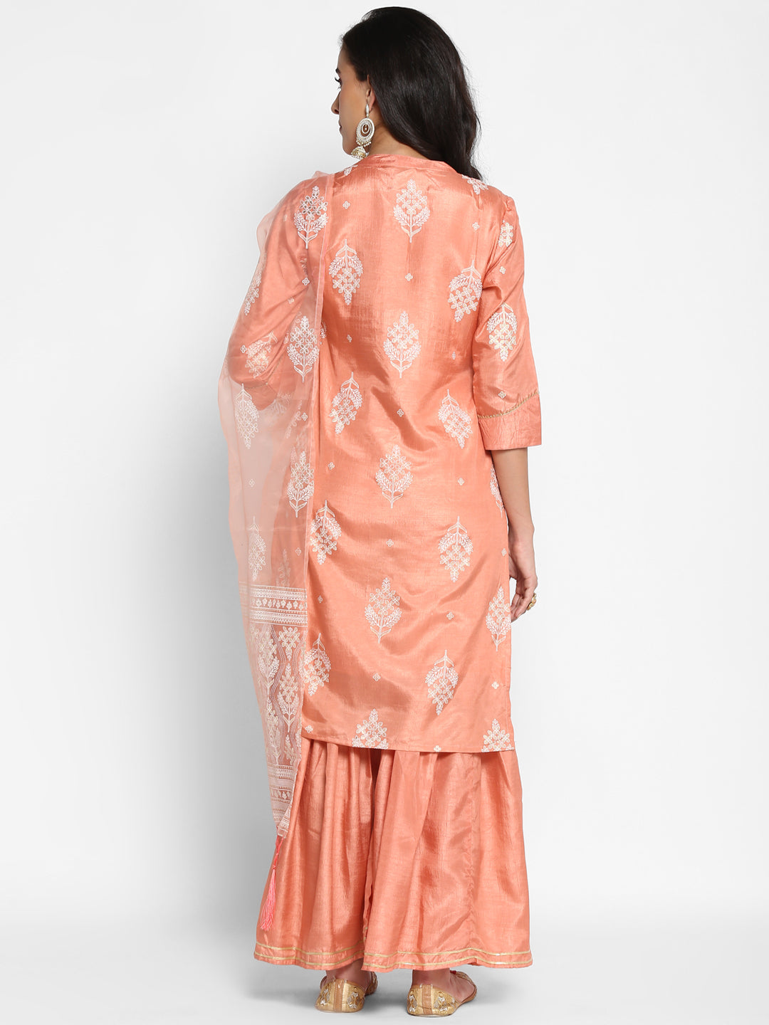Women's Silk Blend Kurta And Sharara With Dupatta Set