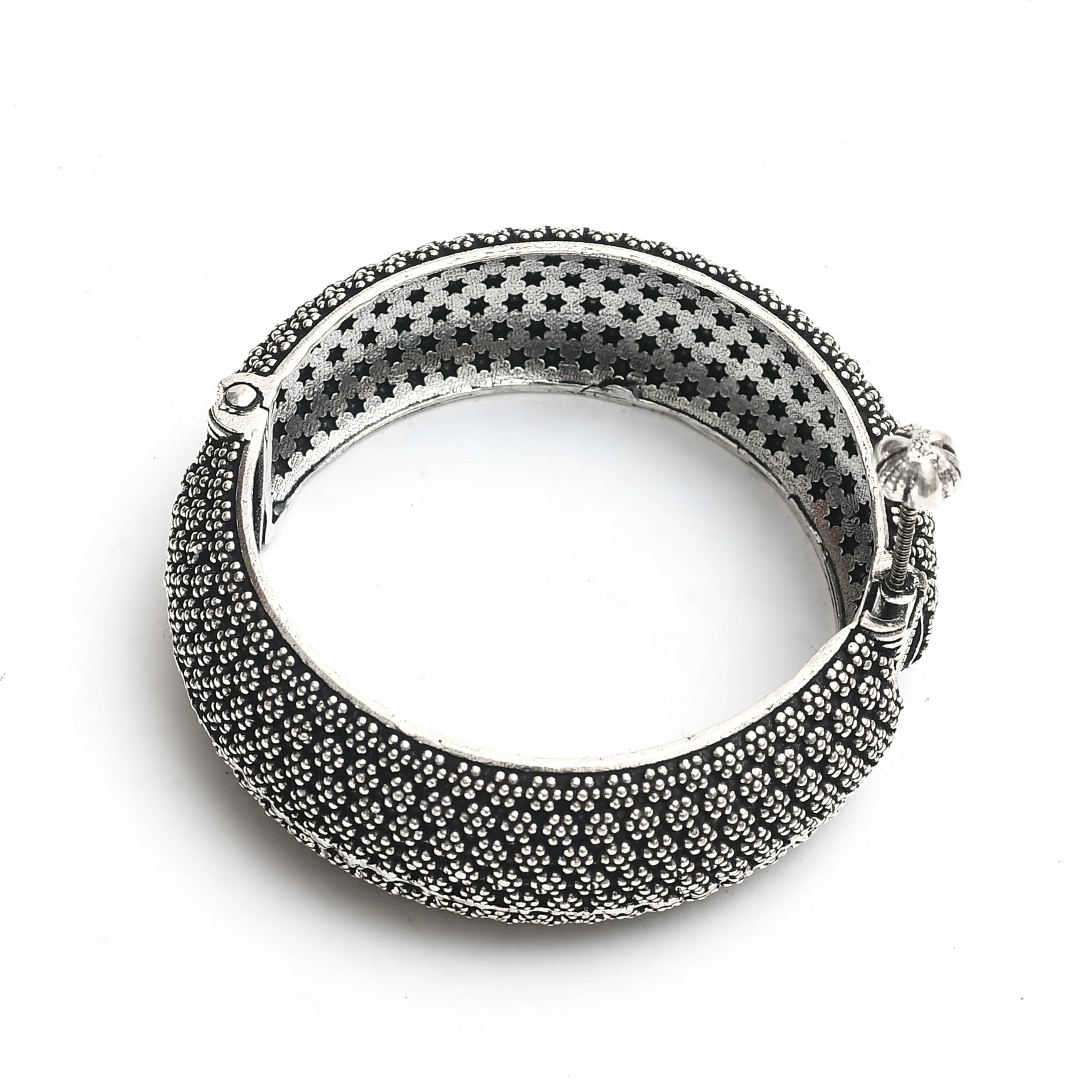 Johar Kamal Oxidised Silver-Plated Kada Design Bracelet