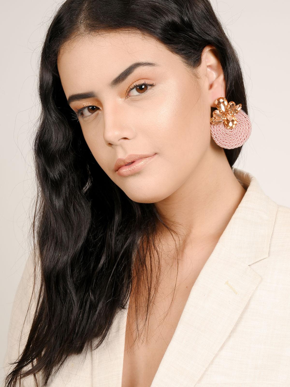 Women's Baby Pink Round Oversized Stud Earring
