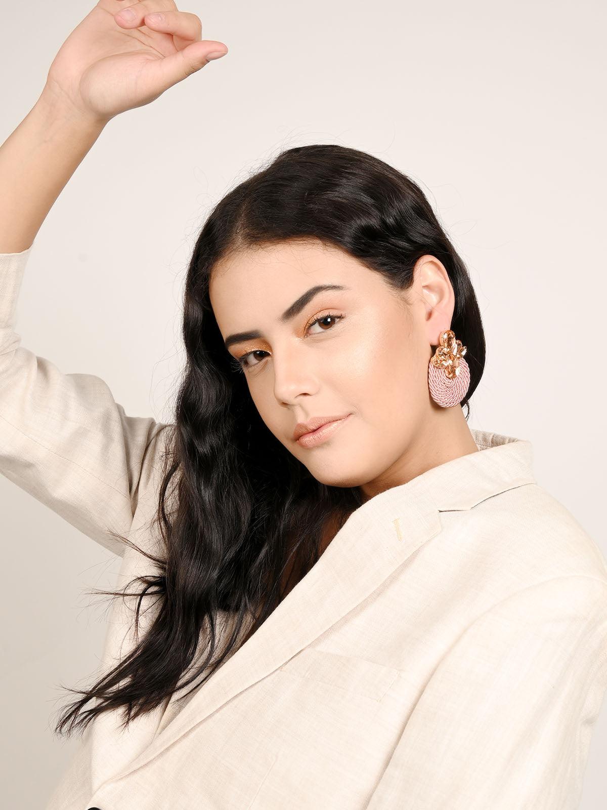 Women's Baby Pink Round Oversized Stud Earring