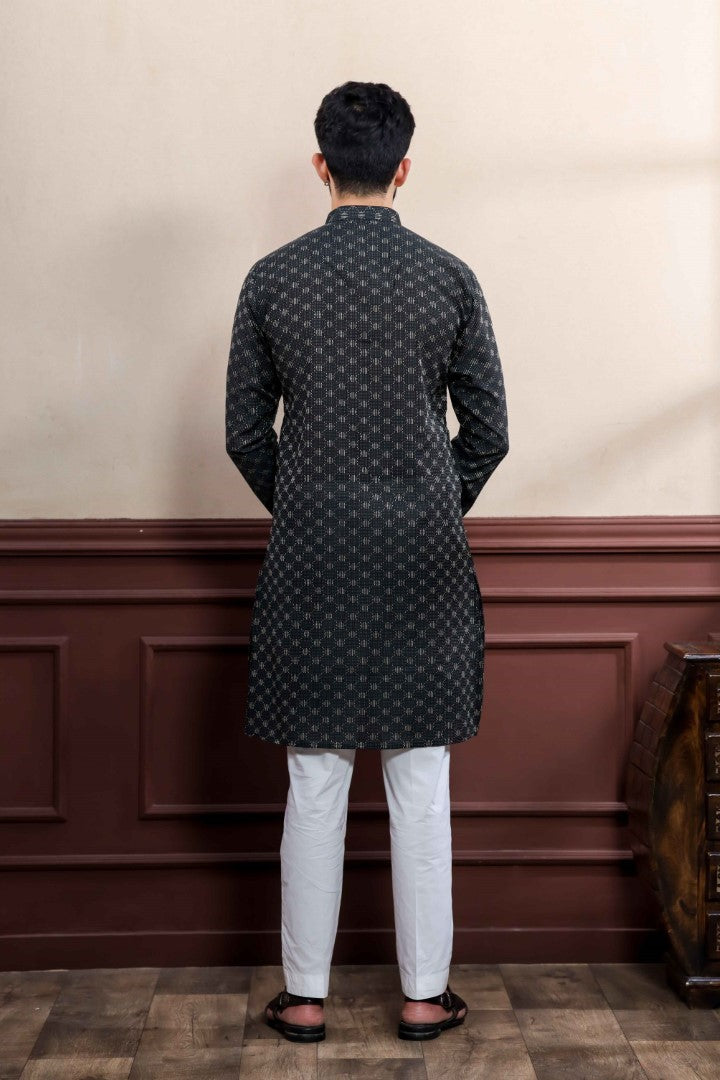 Men's Black Cotton Solid Kurta - Panjari Store