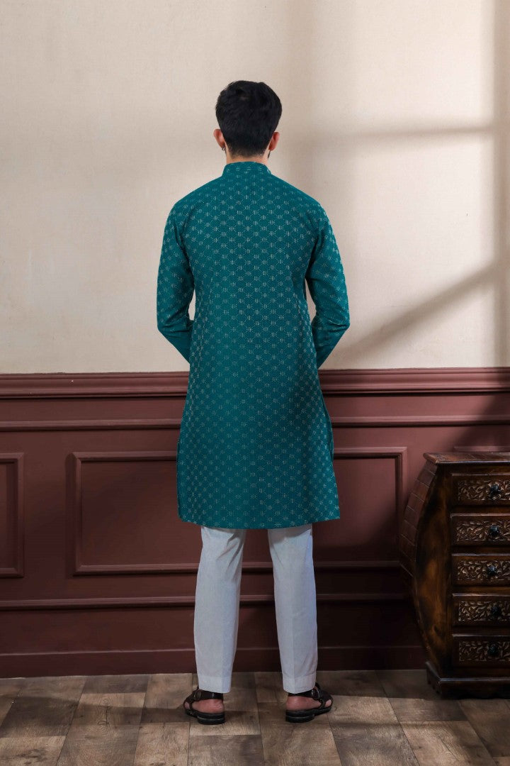 Men's Teal Cotton Solid Kurta Set - Panjari Store