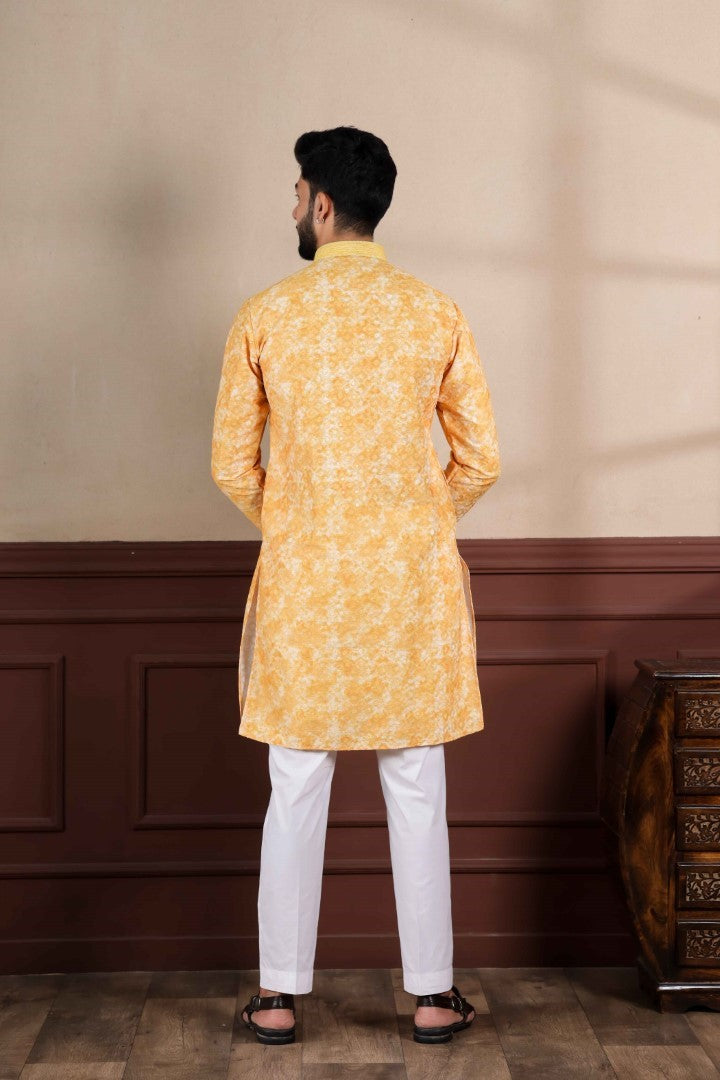 Men's Gold Cotton Blend Solid Kurta Set - Panjari Store