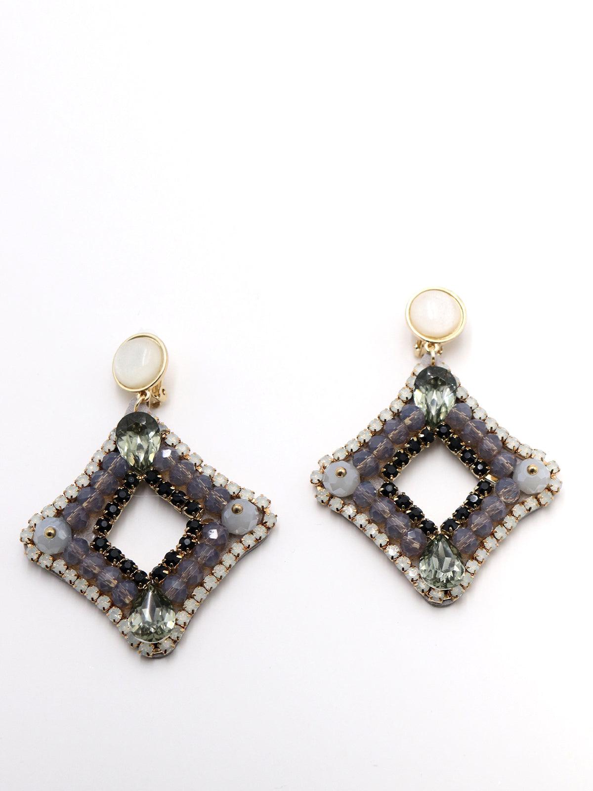 Women's Beaded Purple & White Dangle Earring