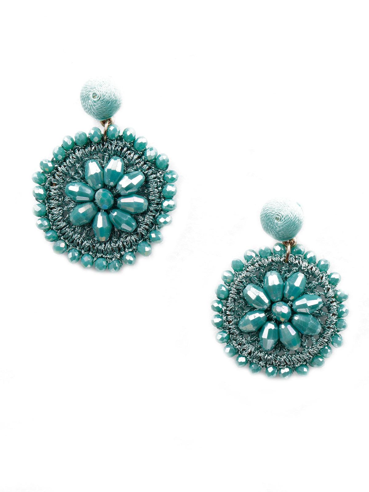 Women's Beaded Rounded Turquoise Statement Earrings