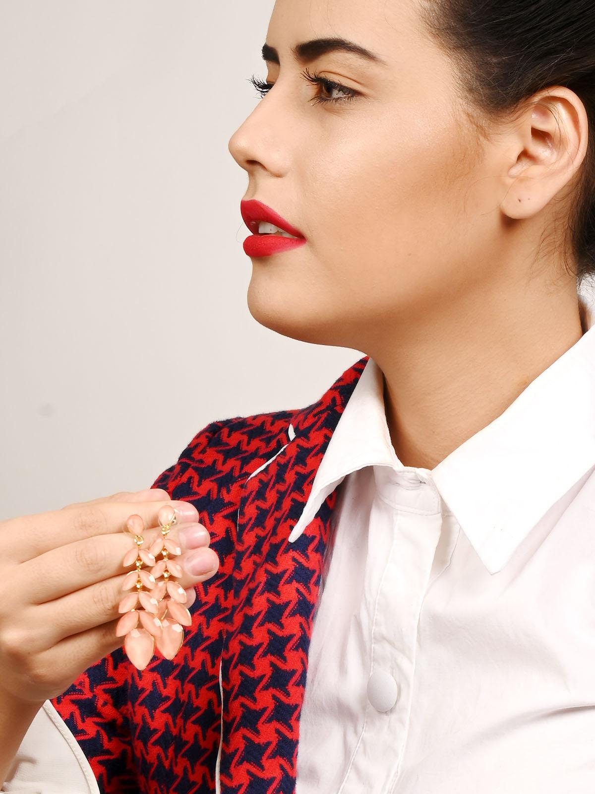Women's Beautiful Coral Pink Crystal Drop Earring