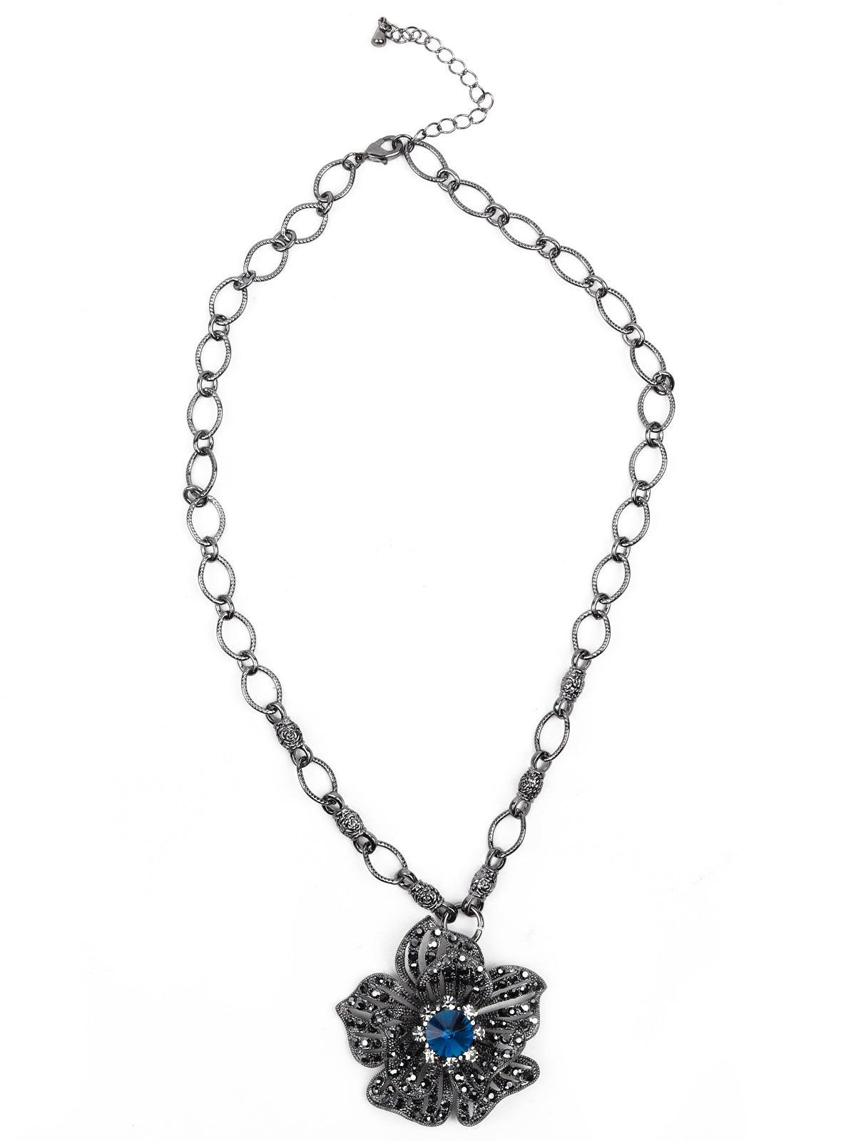 Women's Beautiful Oxidised Floral Pendant Necklac