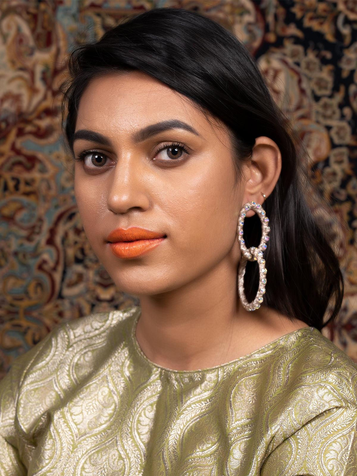 Women's Beige Glittery Dangle Earring