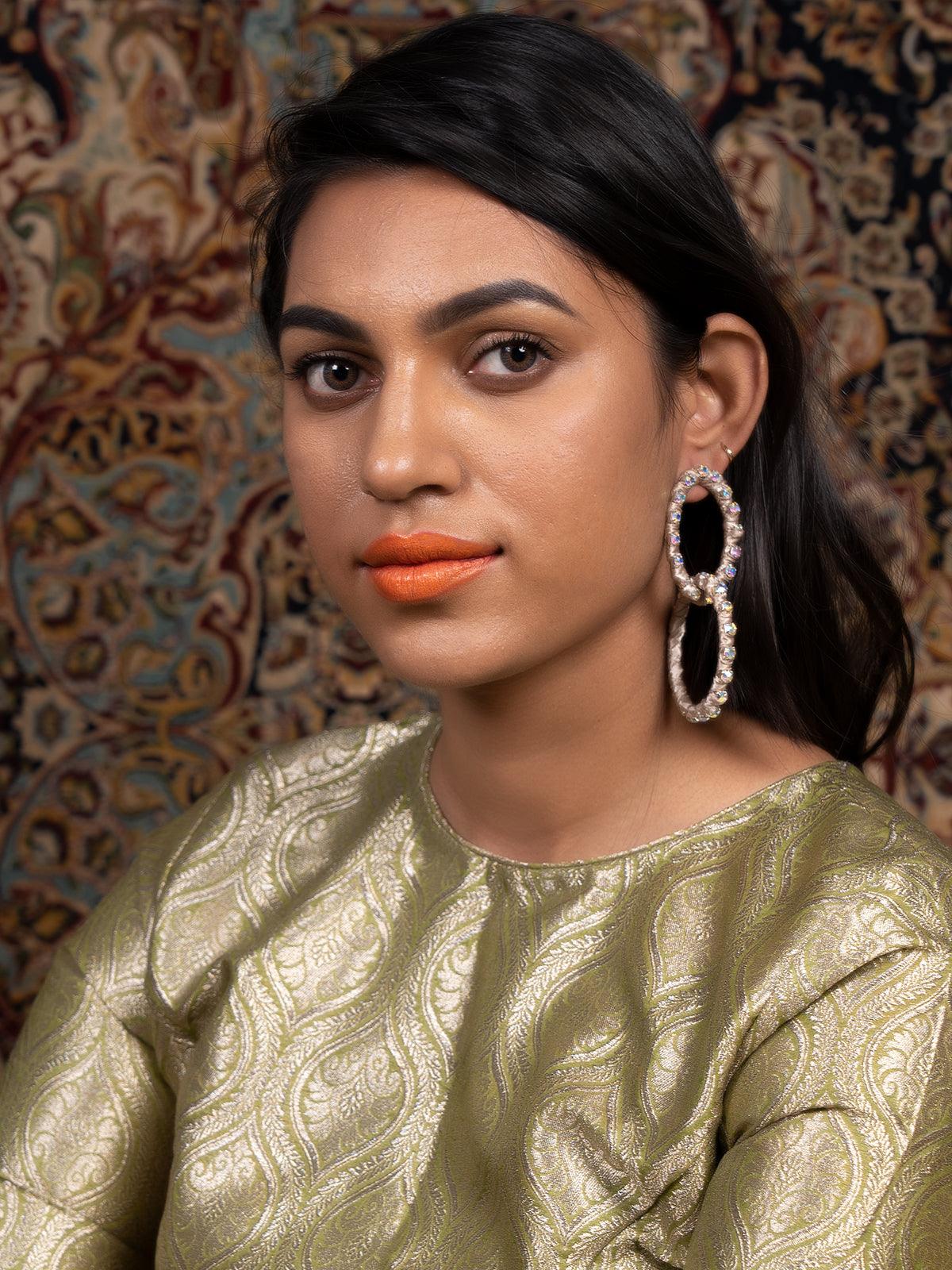 Women's Beige Glittery Dangle Earring