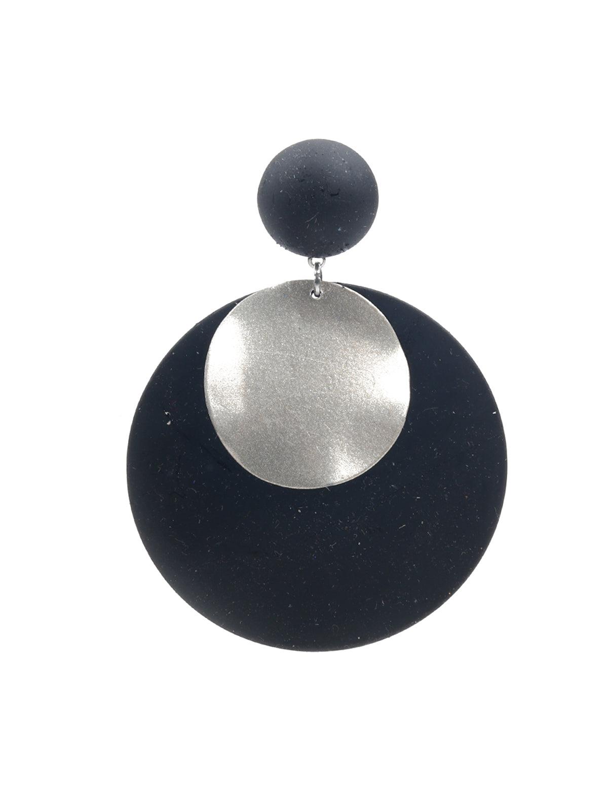 Women's Black And Gold Disc Dangle Earring