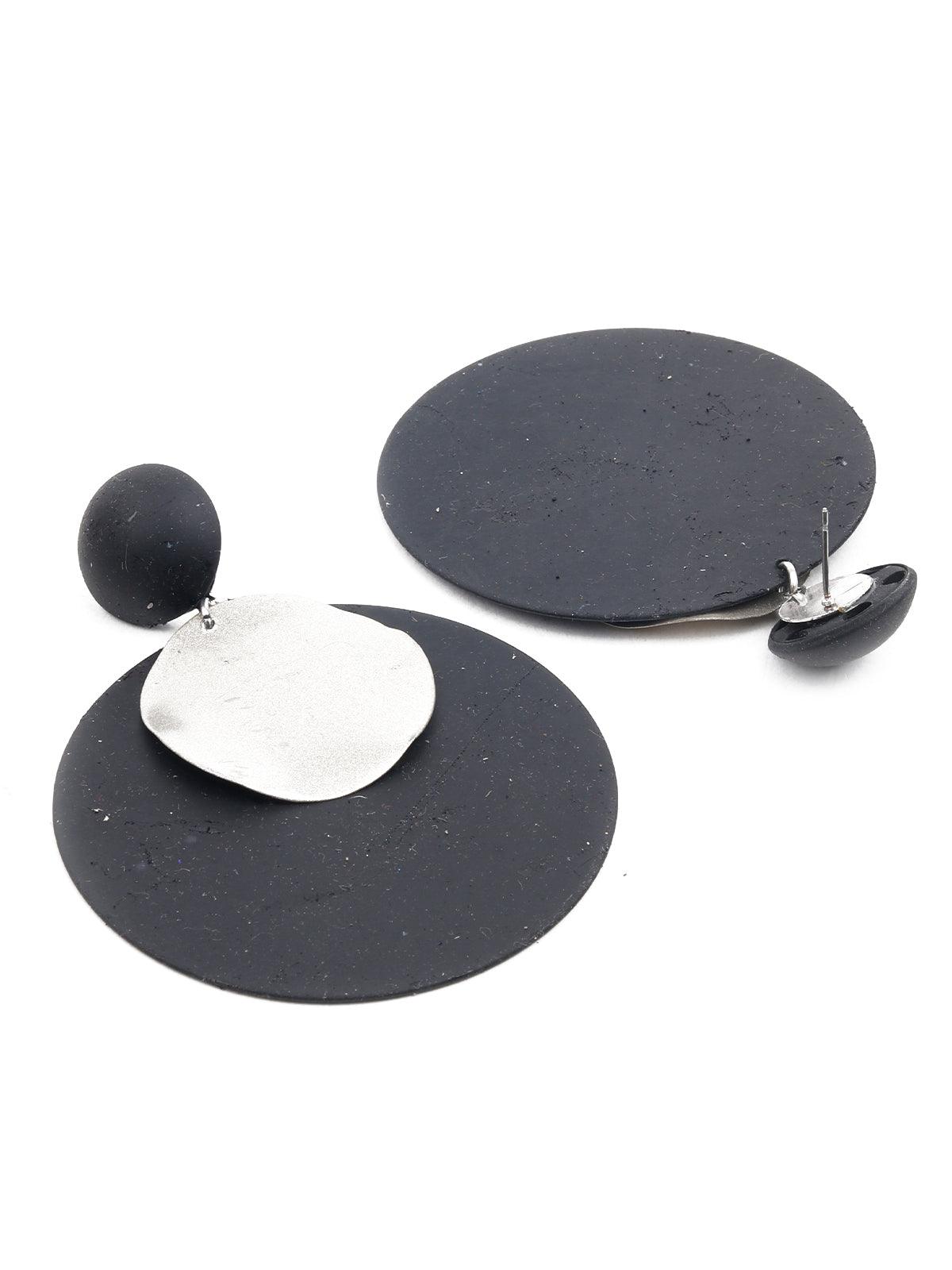 Women's Black And Gold Disc Dangle Earring