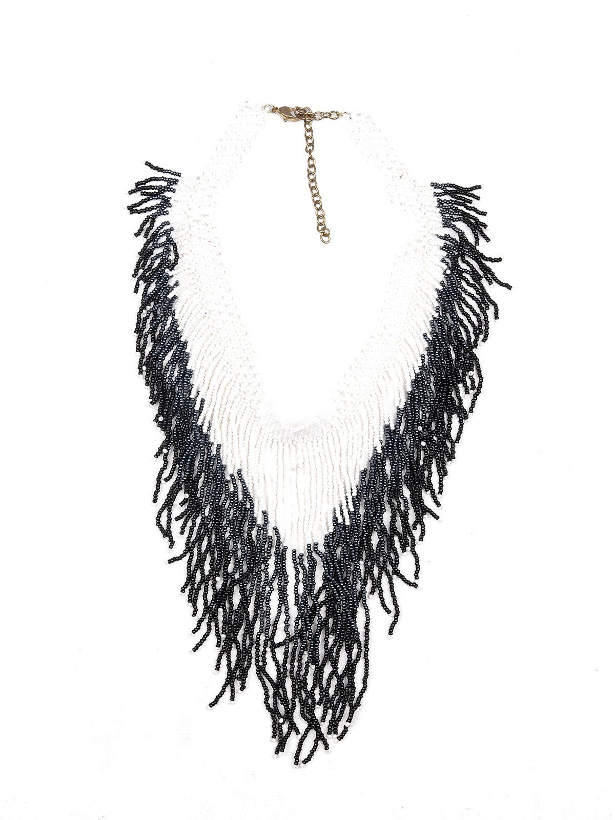 Women's Black And White Beaded Whimsical Gorgeous Necklac