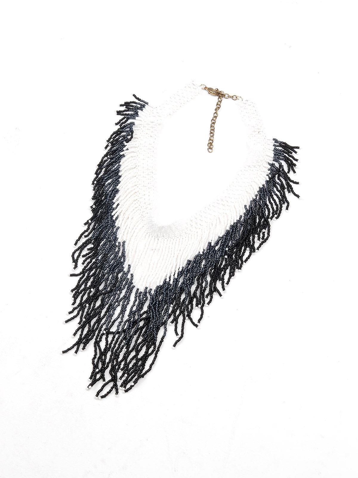 Women's Black And White Beaded Whimsical Gorgeous Necklac