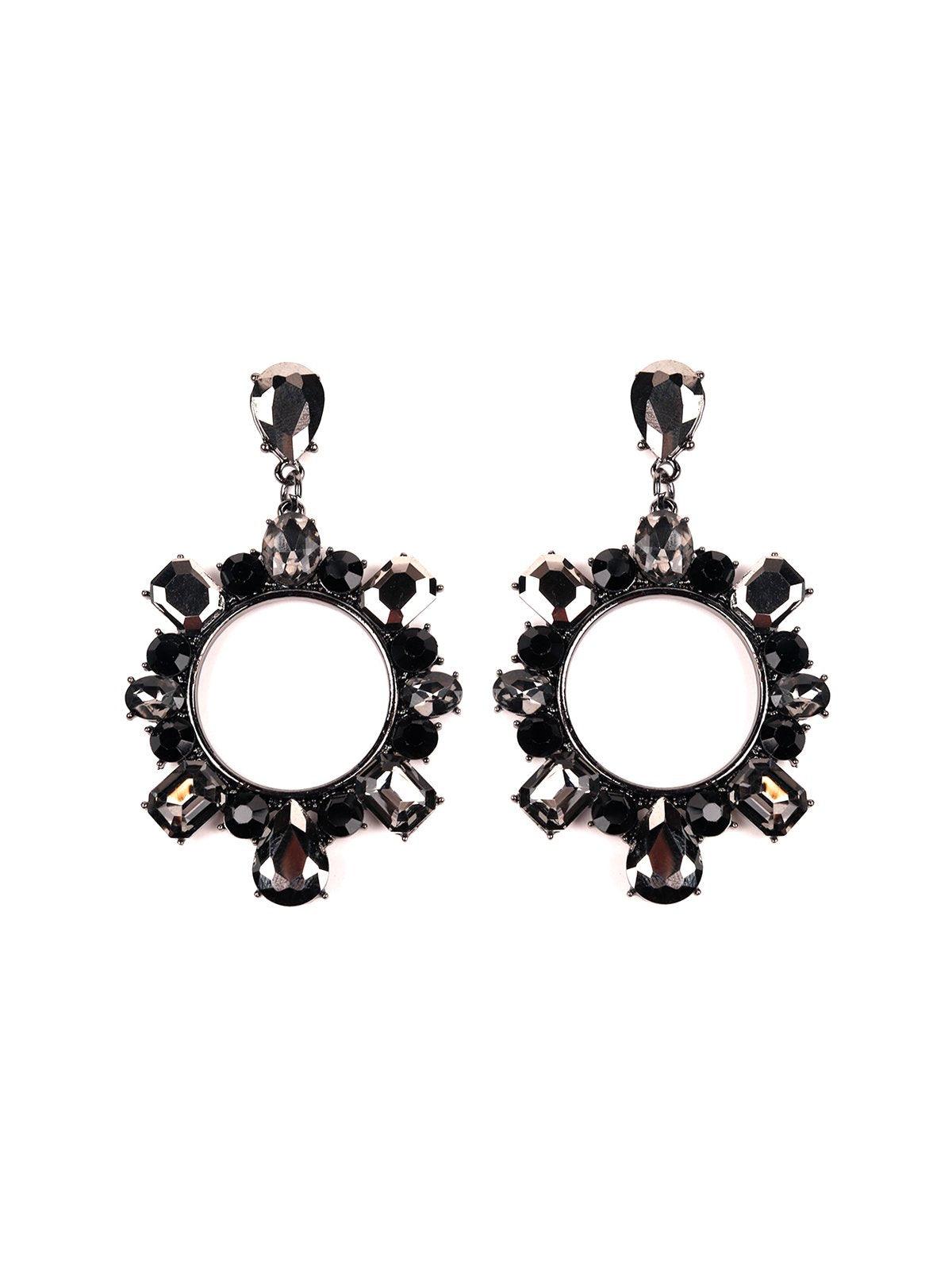 Women's Black Crystal Hoop Drop Earring