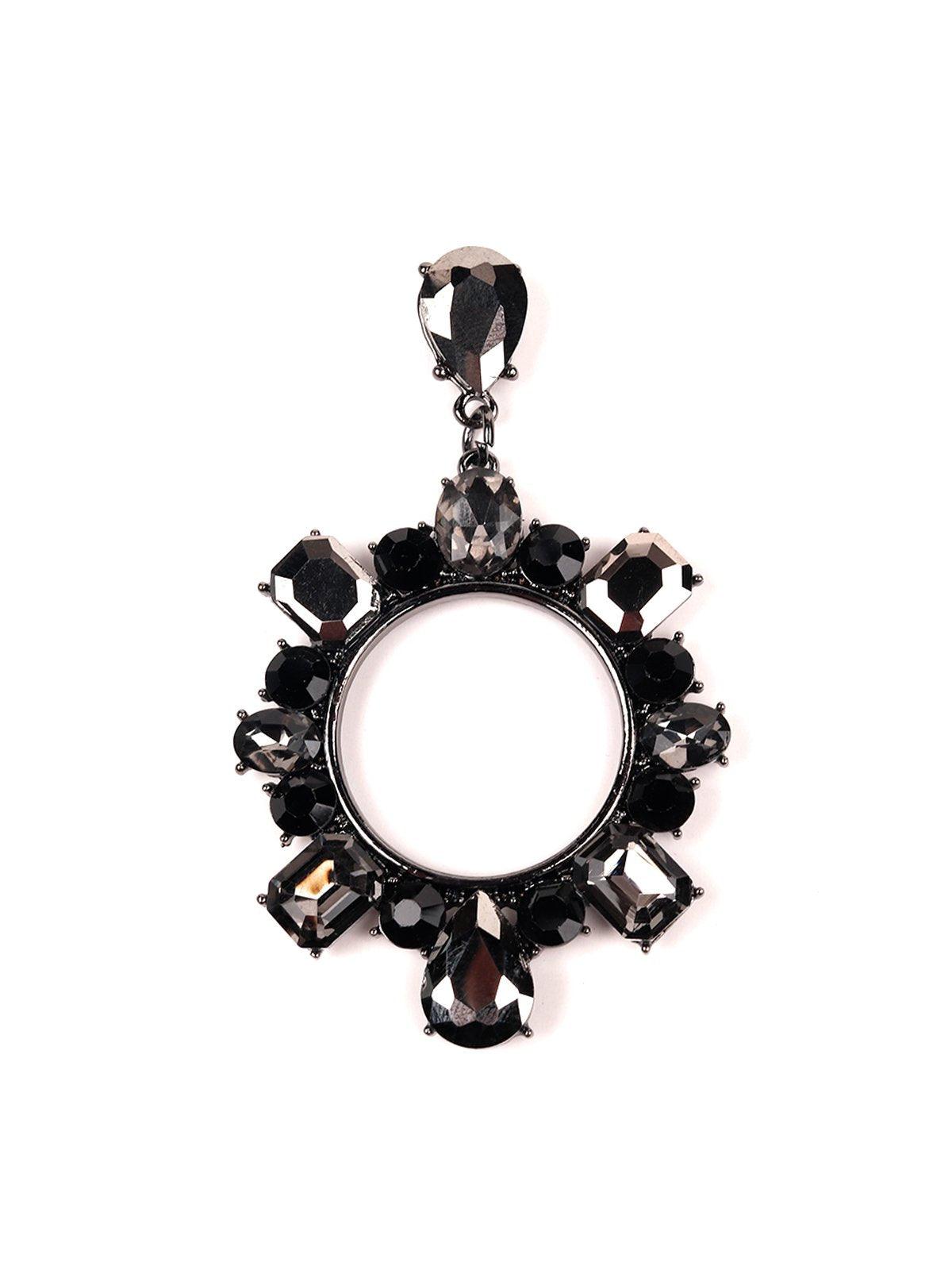 Women's Black Crystal Hoop Drop Earring