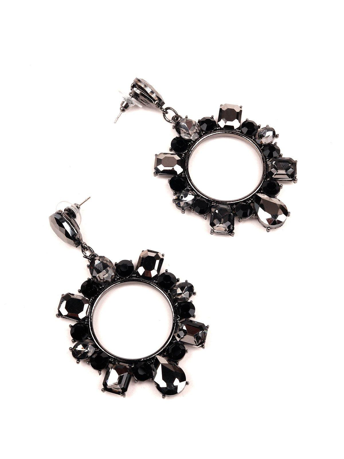 Women's Black Crystal Hoop Drop Earring