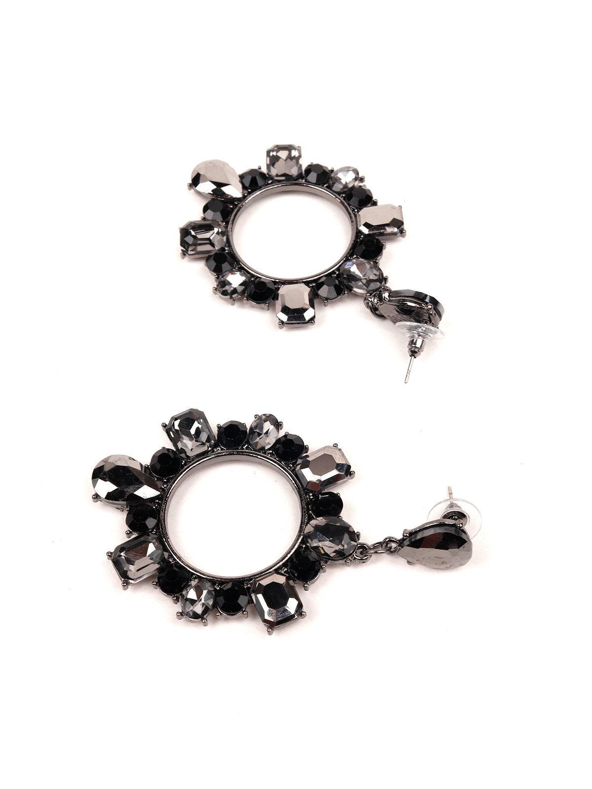 Women's Black Crystal Hoop Drop Earring