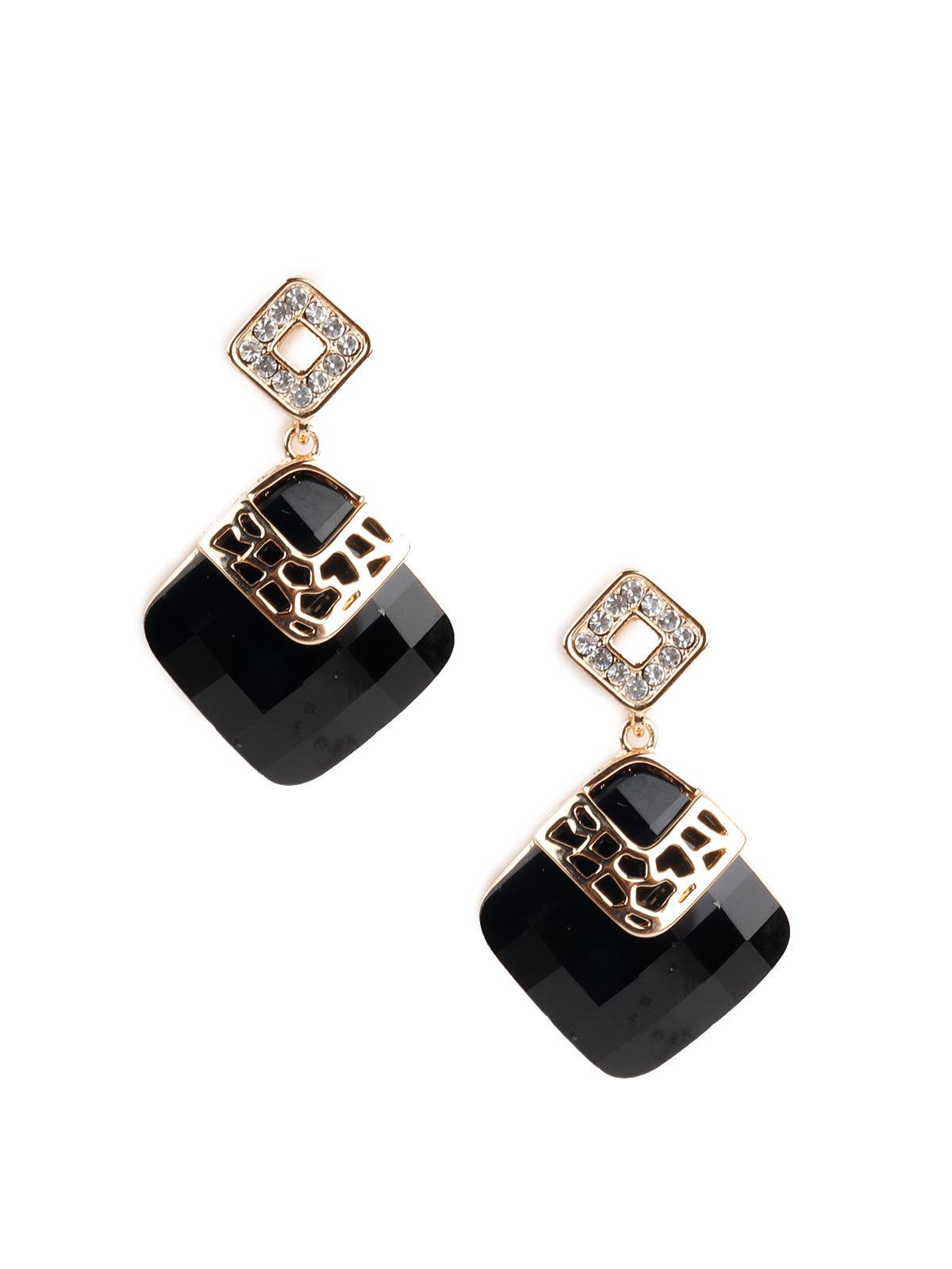 Women's Black Square Crystal Earring