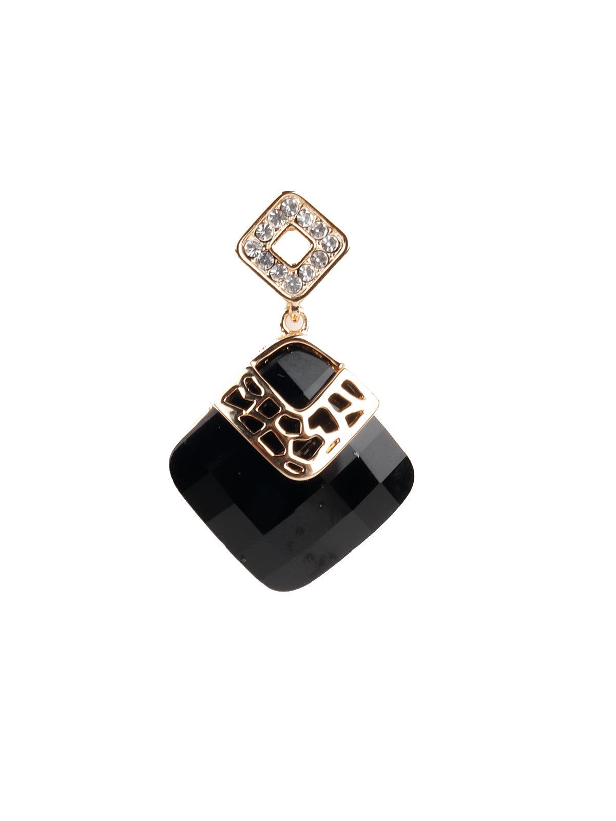 Women's Black Square Crystal Earring