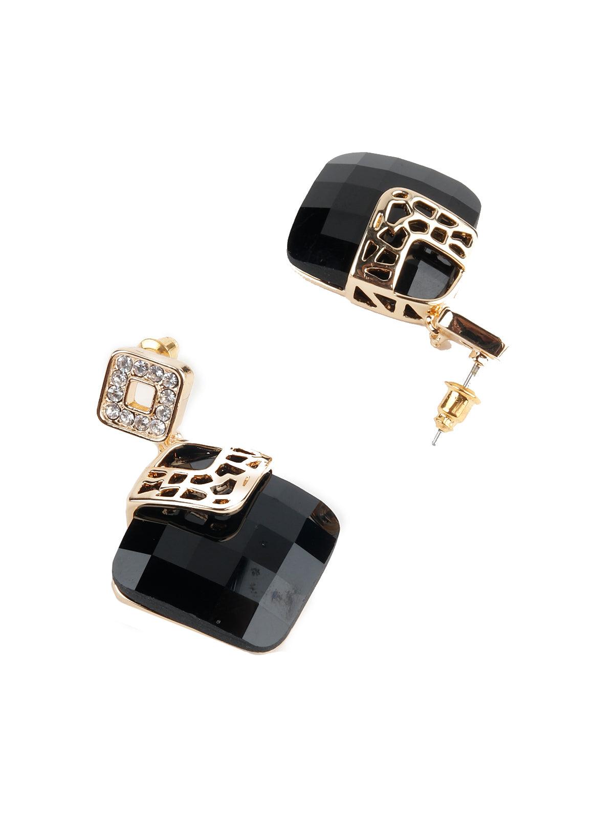 Women's Black Square Crystal Earring