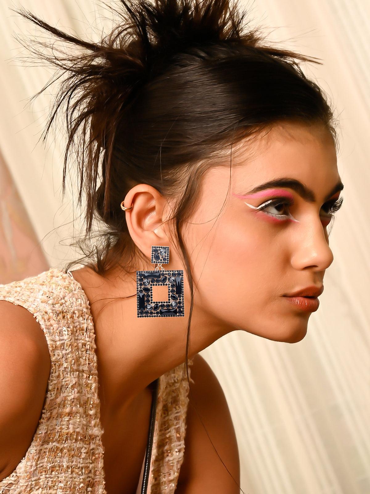 Women's Black Structured Statement Earrings