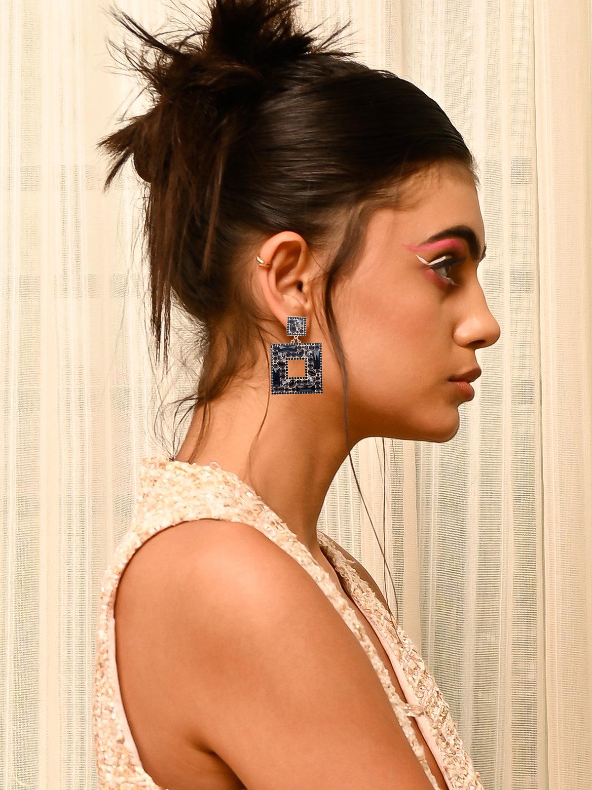Women's Black Structured Statement Earrings